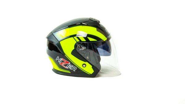 Шлем мото открытый HIZER J222 #2 (XL) black/yellow (2 визора)